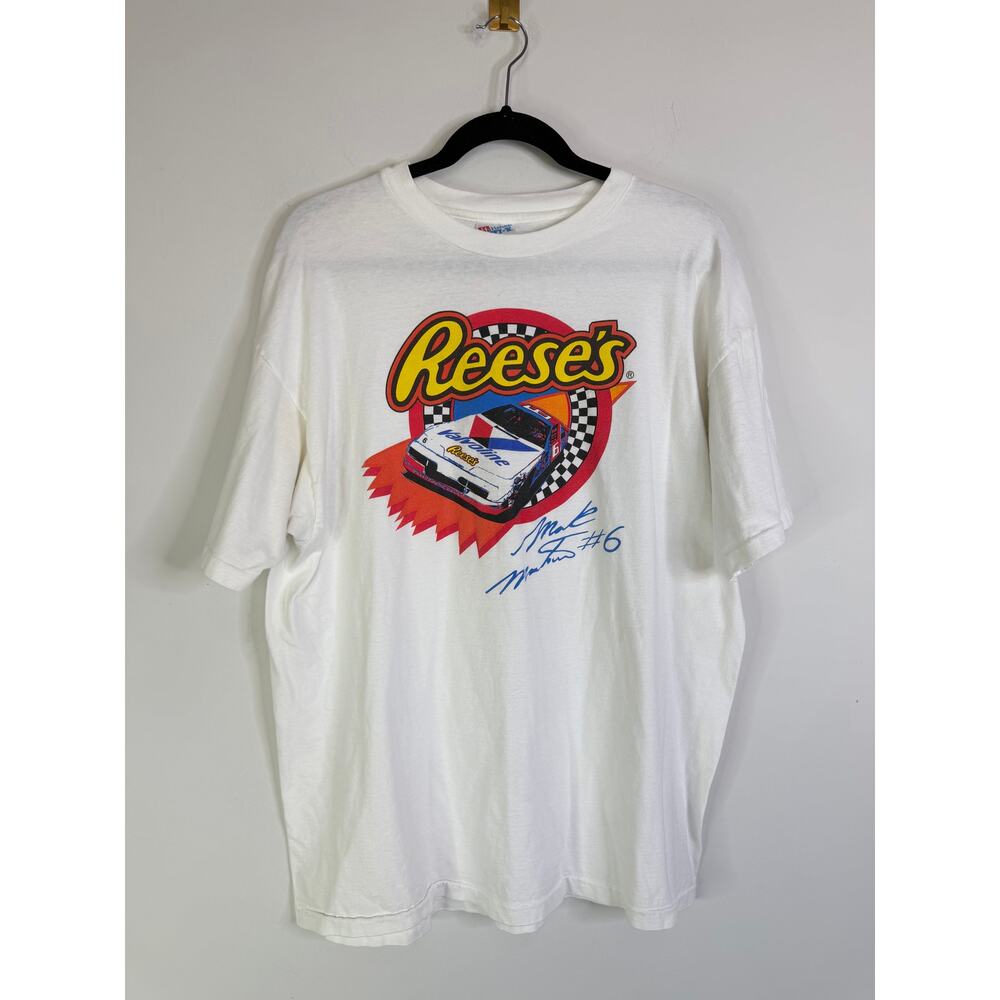 Vintage NASCAR Racing Mark Martin #6 REESE'S T-Shirt Single Stitch Two Sided  XL